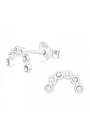 Sterling Silver Semi Circle Ear Studs With Crystal - SS