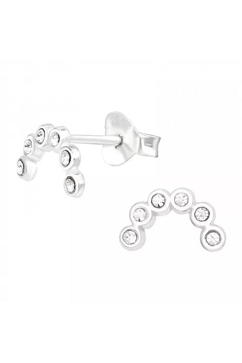 Sterling Silver Semi Circle Ear Studs With Crystal - SS