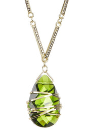 Peridot Crystal Long Wrapped Pendant Necklace - GF