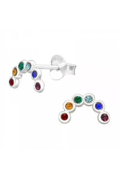 Sterling Silver Semi Circle Ear Studs With Crystal - SS