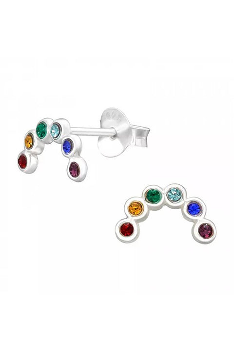 Sterling Silver Semi Circle Ear Studs With Crystal - SS