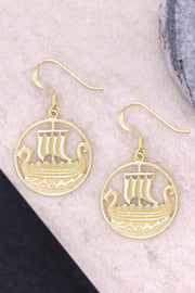 14k Gold Plated Viking Ship Drop Earrings - GF