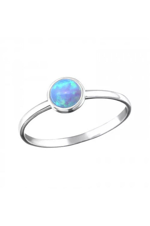 Sterling Silver Round Ring With Azure Opal - SS