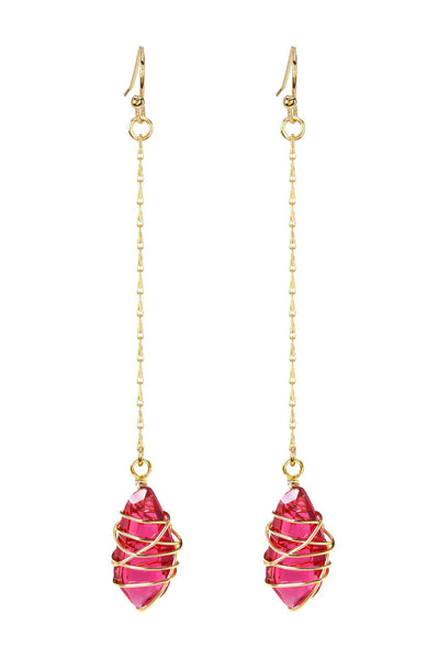 Raspberry Crystal Wire Wrapped Dangle Earrings - GF