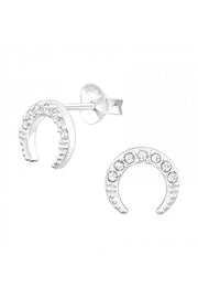 Sterling Silver Moon Ear Studs With Crystal - SS