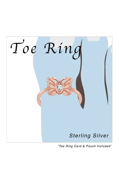 Sterling Silver Rose Gold Plated Butterfly Toe Ring - RG