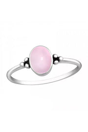 Sterling Silver & Rose Quartz Oval Cabochon Ring - SS