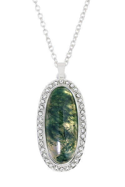 Moss Agate Halo Pendant Necklace - SF