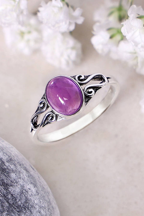 Sterling Silver & Amethyst Bali Scroll Filigree Ring - SS