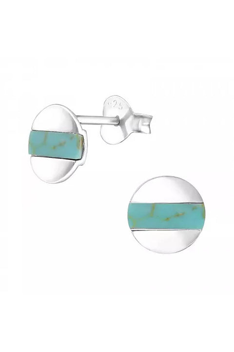 Sterling Silver Round Ear Studs With Imitation Stone - SS