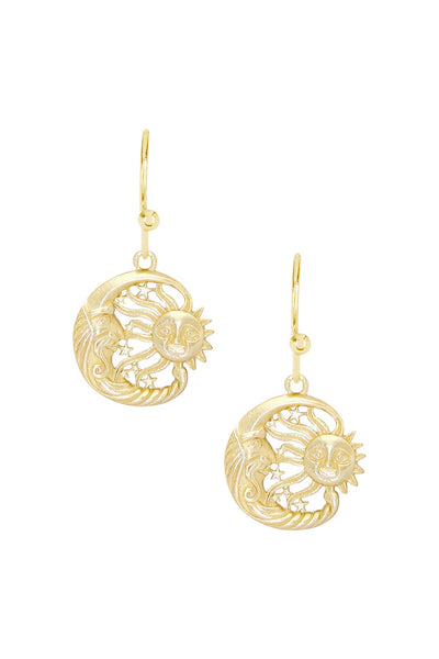 14k Gold Plated Sun & Moon Drop Earrings - GF