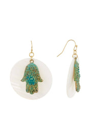 Natural Patina Hamsa & MOP Drop Earrings - BR