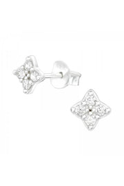 Sterling Silver Flower Ear Studs With Cubic Zirconia - SS