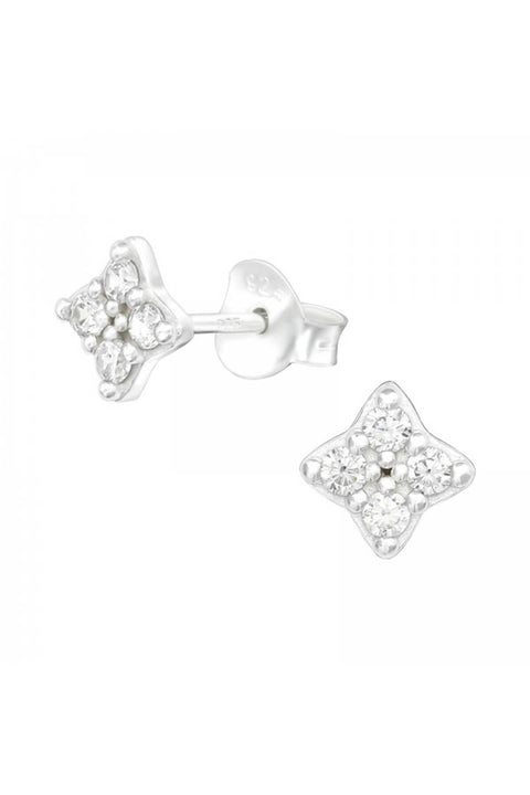 Sterling Silver Flower Ear Studs With Cubic Zirconia - SS