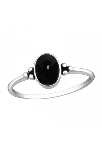 Sterling Silver & Black Onyx Oval Cabochon Ring - SS