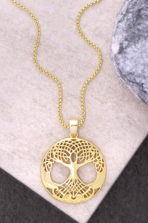 14k Gold Plated Tree Of Life Drop Pendant Necklace - GF
