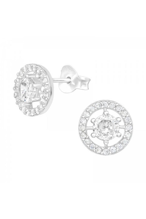 Sterling Silver Geometric Ear Studs With Cubic Zirconia - SS