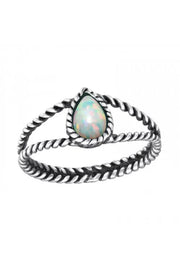 Sterling Silver Twisted Band Ring & Created White Opal - SS