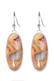 Crazy Lace Agate Oval Drop Earrings - SF