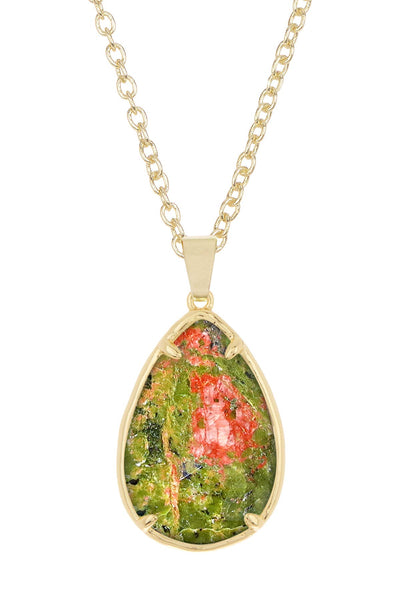 Unakite Pear Cut Pendant Necklace - GF