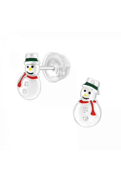 Children's Sterling Silver Snowman Ear Studs With CZ - SS