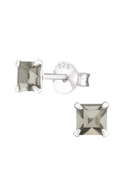 Sterling Silver Square 4mm Ear Studs With Crystals - SS