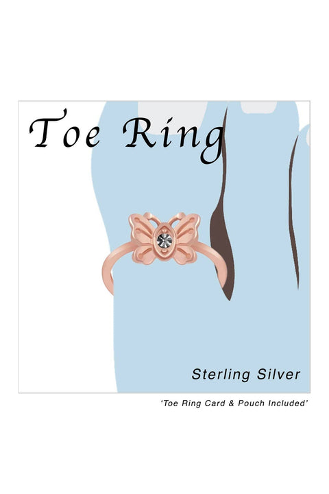 Sterling Silver Rose Gold Plated Butterfly Toe Ring - RG