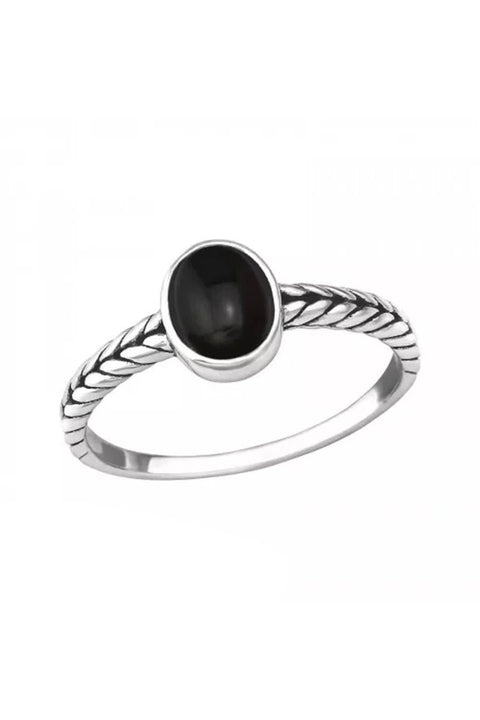 Sterling Silver Braided Ring With Black Onyx - SS