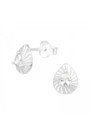 Sterling Silver Leaf Ear Studs With Cubic Zirconia - SS