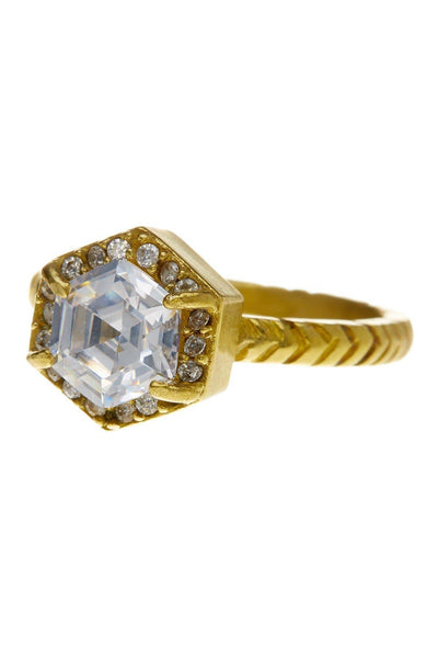 Raw Brass & Crystal Octagon Ring - BR