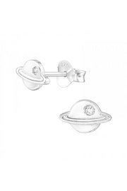 Sterling Silver Saturn Ear Studs With Cubic Zirconia - SS