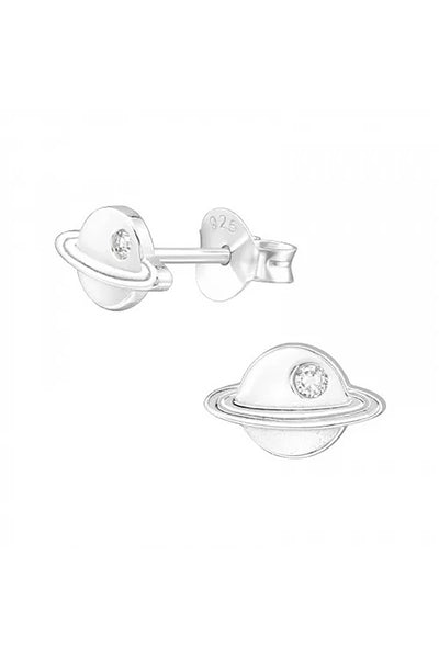 Sterling Silver Saturn Ear Studs With Cubic Zirconia - SS