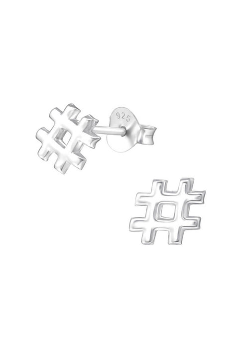 Sterling Silver Hashtag Ear Studs - SS