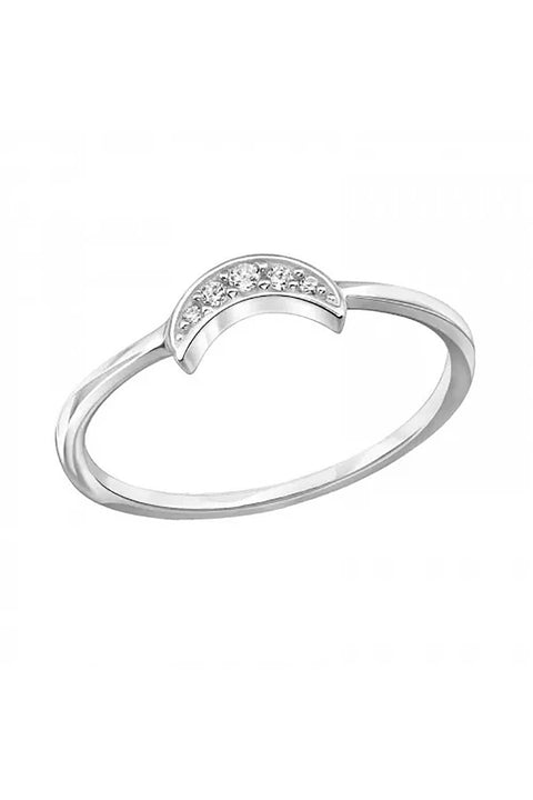 Sterling Silver Moon Ring With CZ - SS