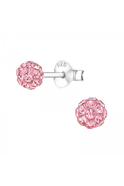 Sterling Silver Ball Ear Studs With Crystal - SS