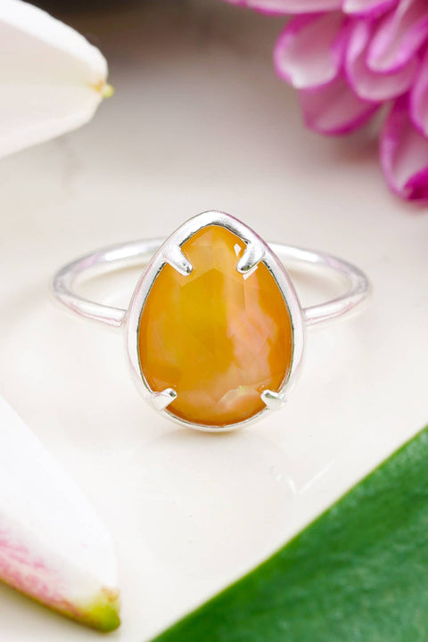 Peach Mother Of Pearl Pear Cut Ring - SF