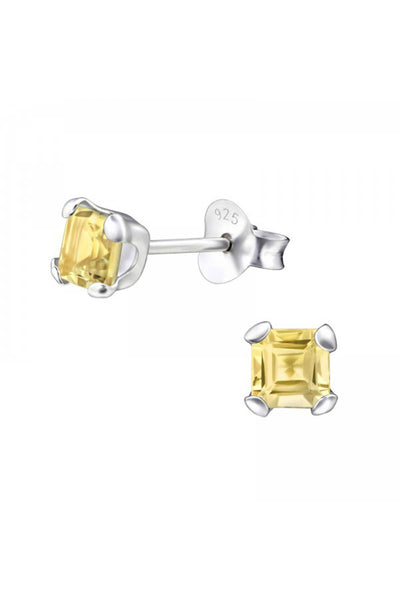 Sterling Silver Square 4mm Ear Studs With Semi Precious - SS