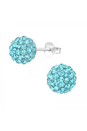 Sterling Silver Ball Ear Studs With Crystal - SS