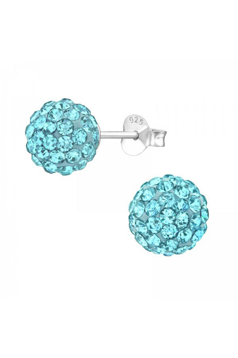 Sterling Silver Ball Ear Studs With Crystal - SS