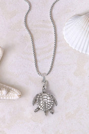 Sterling Silver 5/8" Moveable Turtle Pendant Necklace - SS