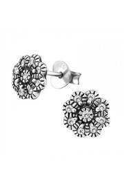 Sterling Silver Flower Ear Studs With Cubic Zirconia - SS