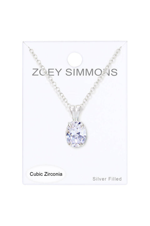 Clear CZ Oval Charm Necklace - SF