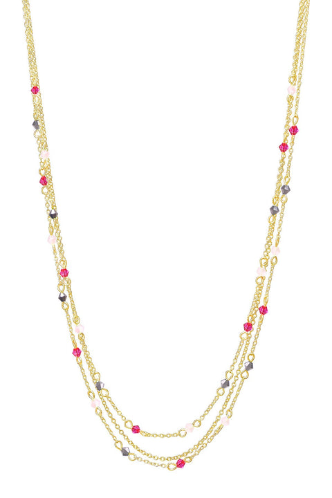 Pink Austrian Crystal Multi Strand Necklace - GF