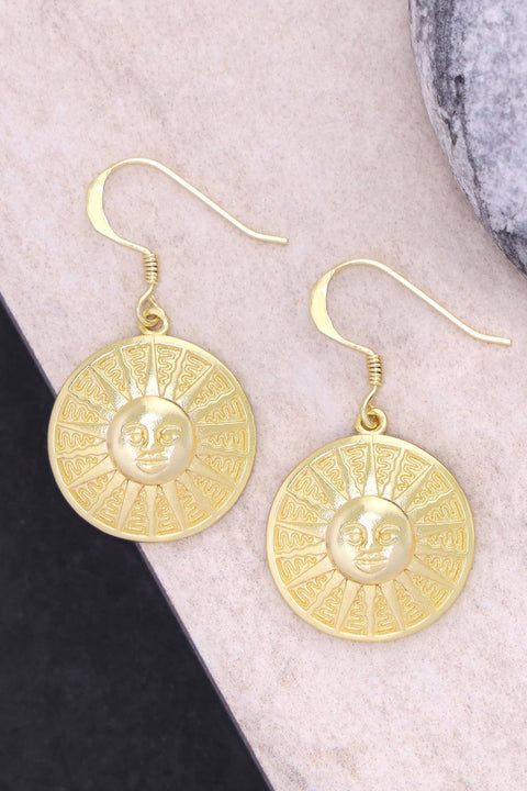 14k Gold Plated Aztec Sun Drop Earrings - GF