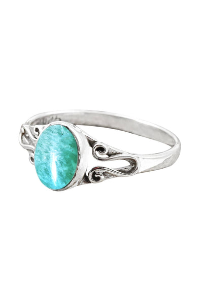 Sterling Silver & Amazonite Bali Scroll Ring - SS