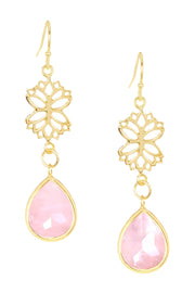 Rose Quartz & Lotus Drop Earrings - GF