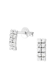 Sterling Silver Square Ear Studs With Crystal - SS