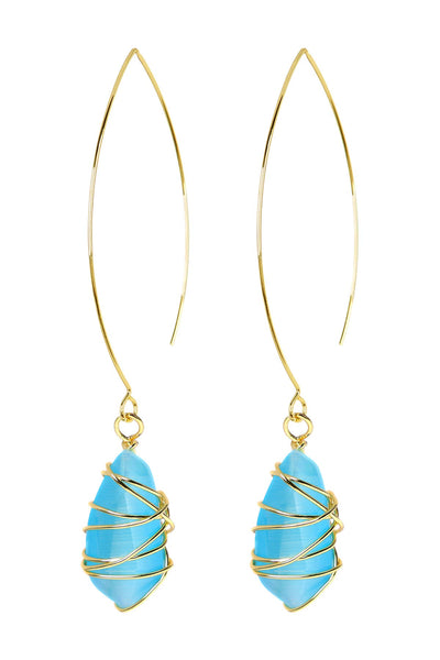 Blue Cat's Eye Wire Wrapped Threader Earrings - GF