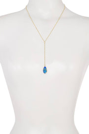 Swiss Blue Crystal Wire Wrapped Y Necklace - GF