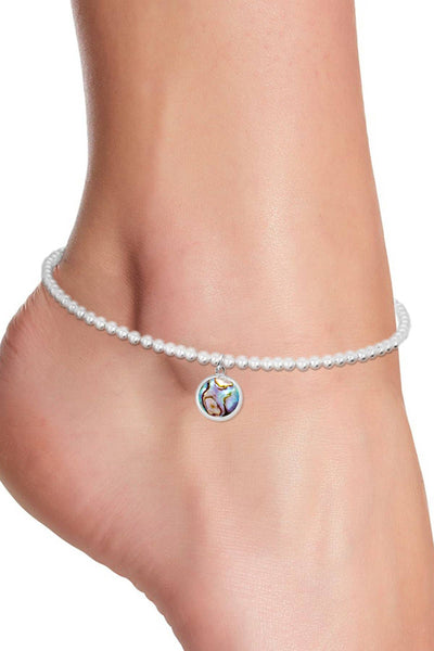 Abalone Beaded Round Charm Anklet - SF